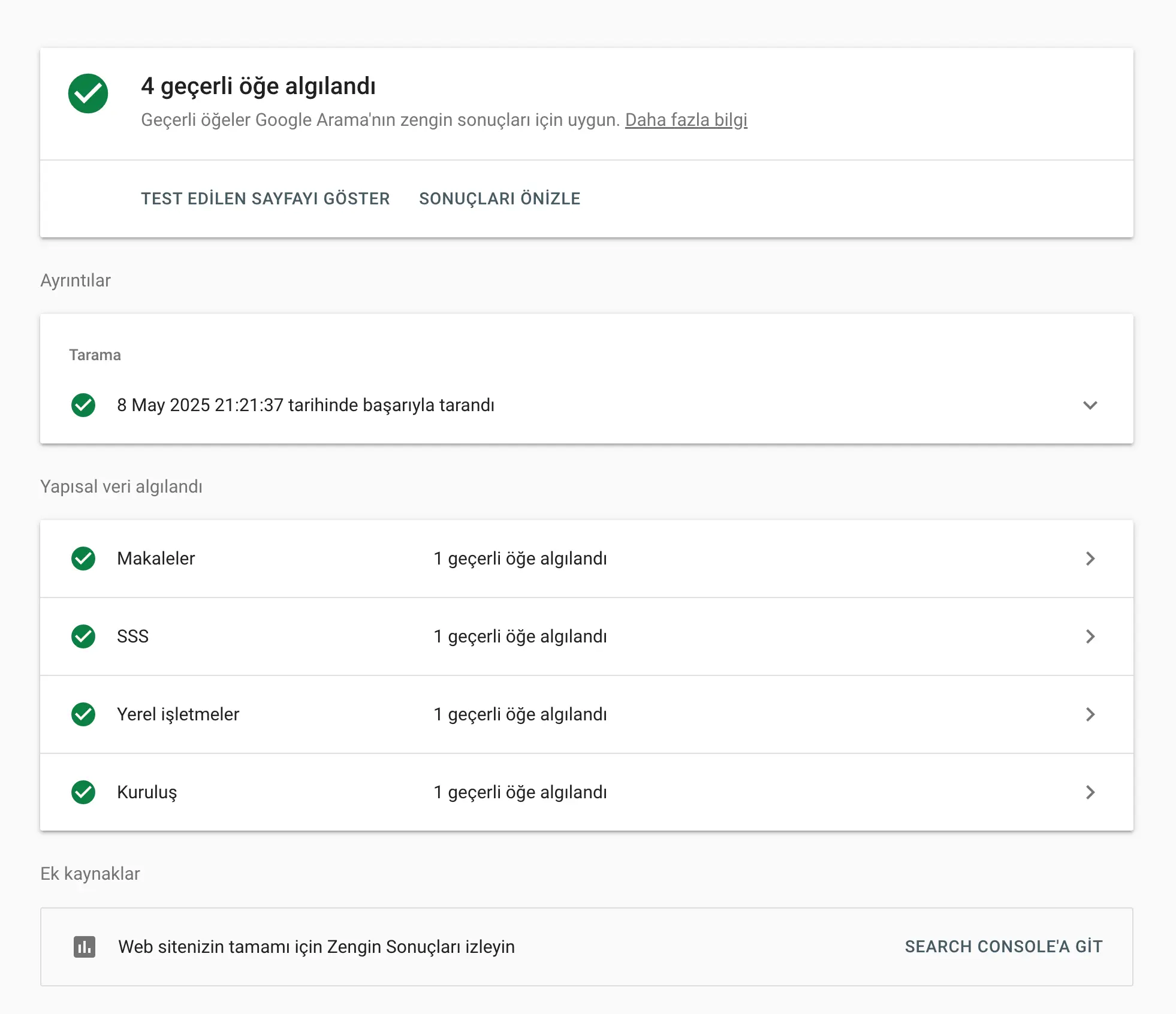 Google’ın Yapısal Veri Test Aracı