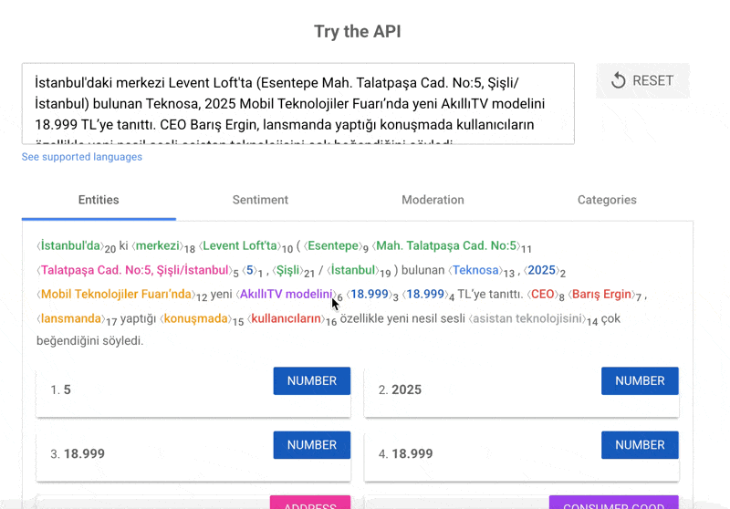Google NLP API örneği