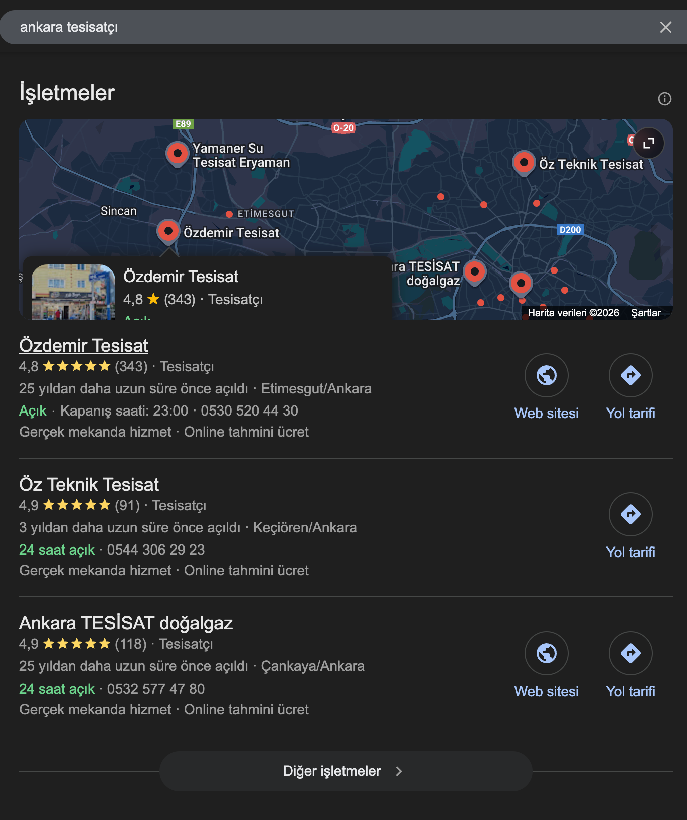 ankara tesisatçı map pack