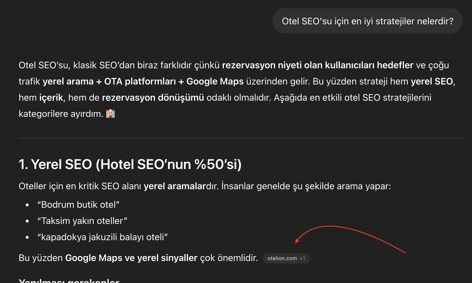 ChatGPT'de web sitesinin kaynak olarak gözükmesi