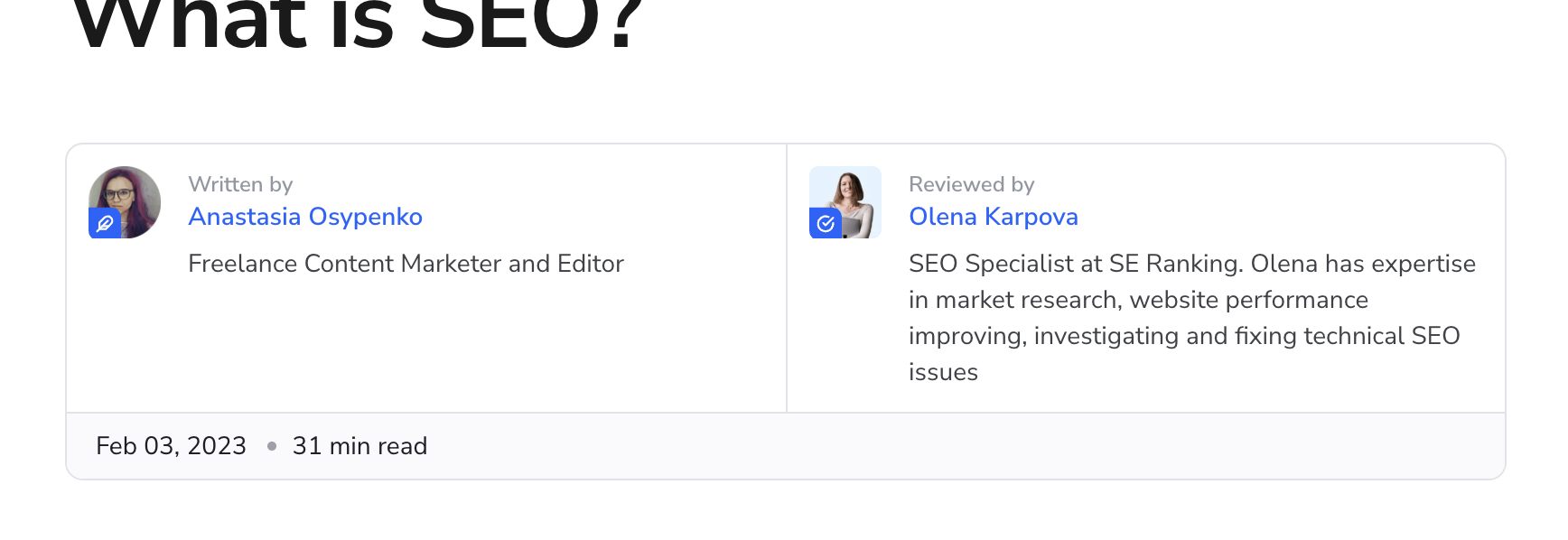 seo içeriklerinde yazar ve inceleyen kutucuğu